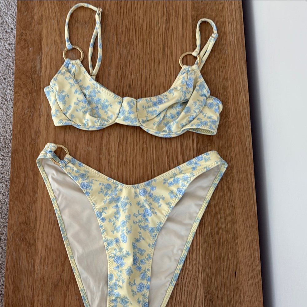 Yellow and Blue Floral Bikini Set